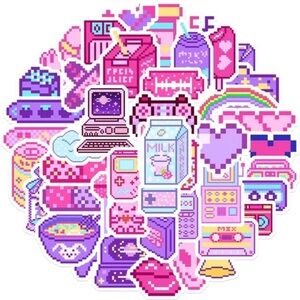 Retro Pixel Art Sticker Set 48 piece